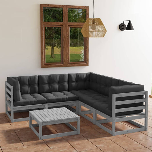 6-piece garden lounge set with cushions solid pine wood