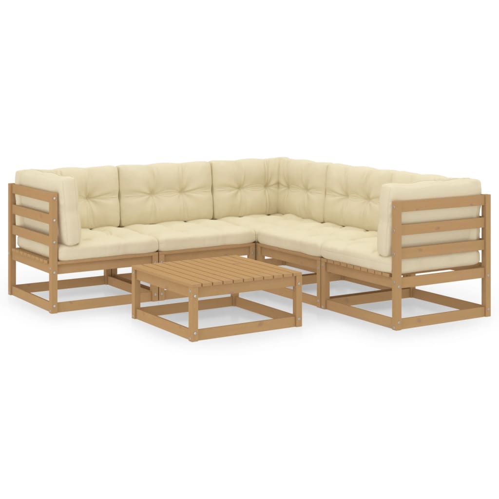 6-piece garden lounge set with cushions solid pine wood