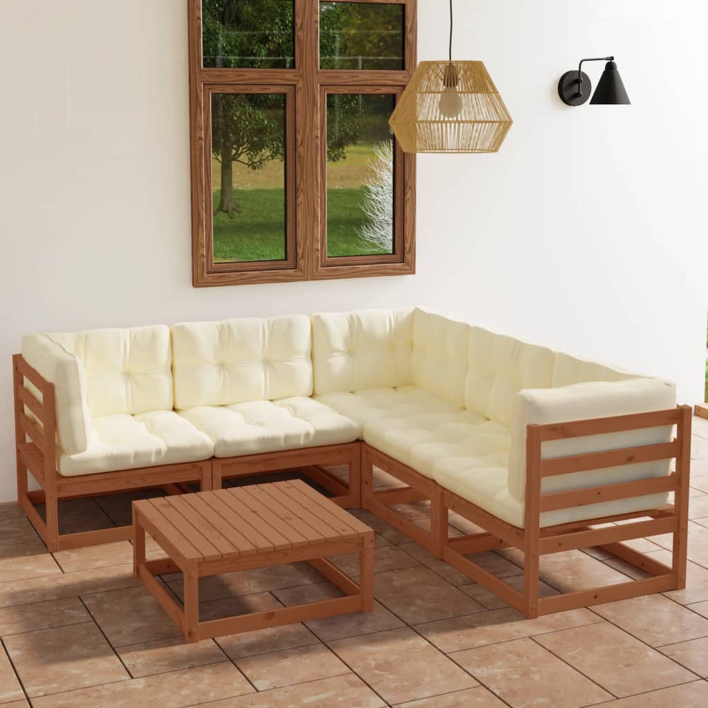 6-piece garden lounge set with cushions solid pine wood