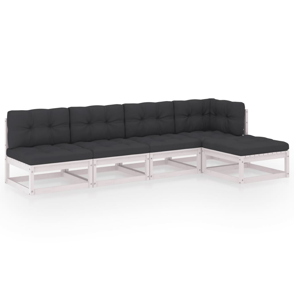 5-piece garden lounge set with cushions solid pine wood