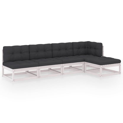 5-piece garden lounge set with cushions solid pine wood