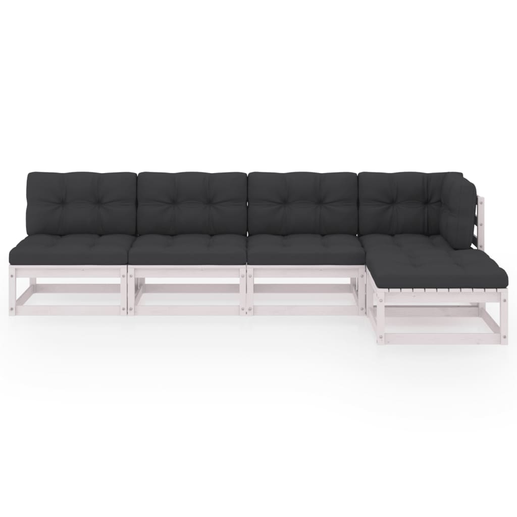 5-piece garden lounge set with cushions solid pine wood