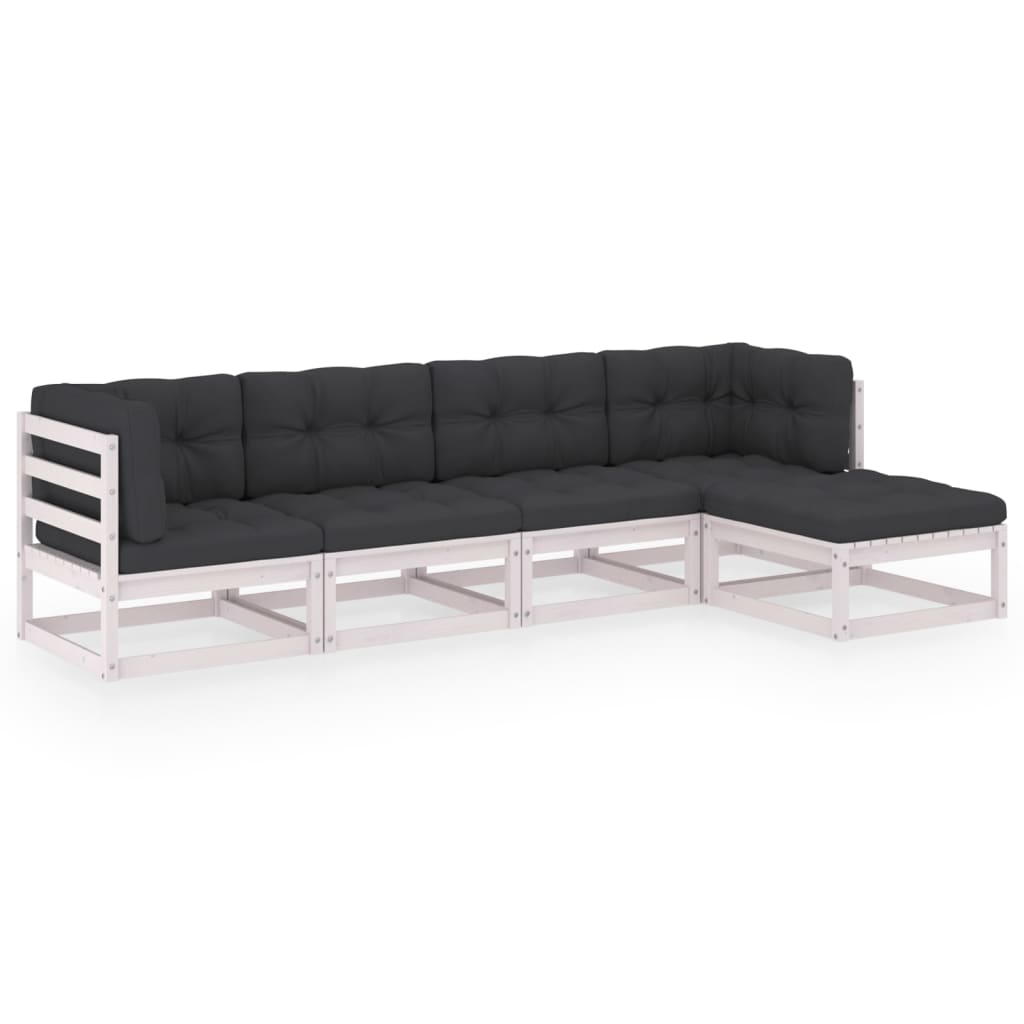 5-piece garden lounge set with cushions solid pine wood