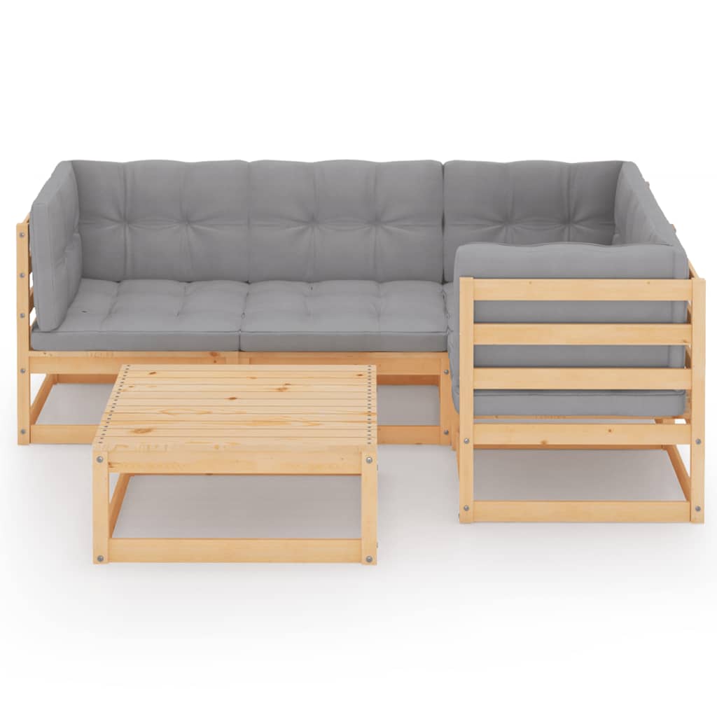 5-piece garden lounge set with cushions solid pine wood
