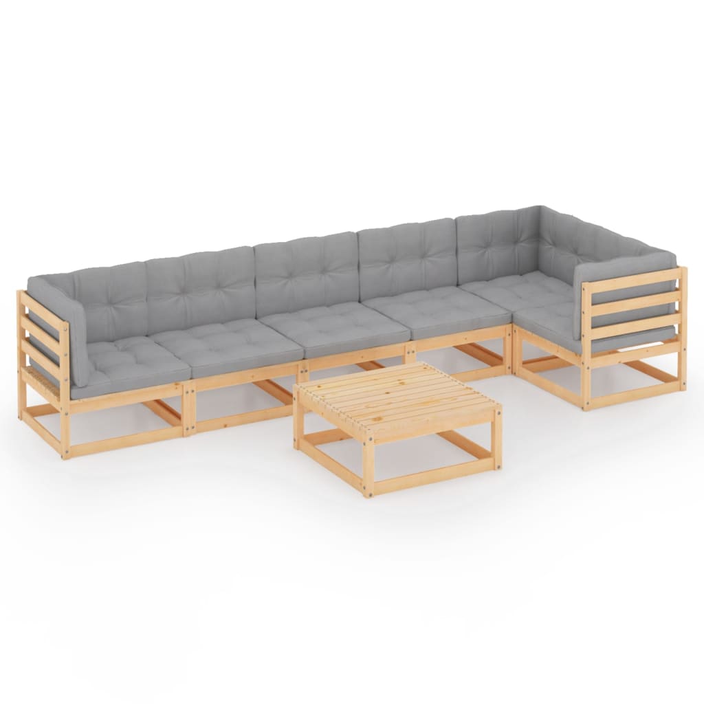 7-tlg. Garten-Lounge-Set mit Kissen Kiefer Massivholz