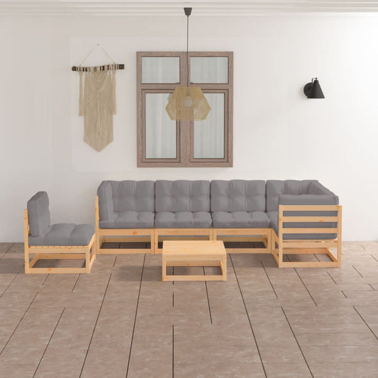 7-tlg. Garten-Lounge-Set mit Kissen Massivholz Kiefer