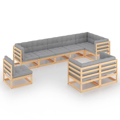 9-tlg. Garten-Lounge-Set mit Kissen Massivholz Kiefer