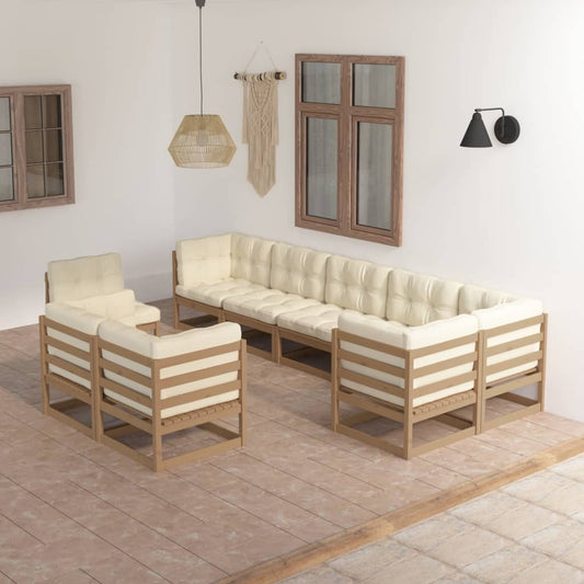 9-piece garden lounge set with cushions solid pine