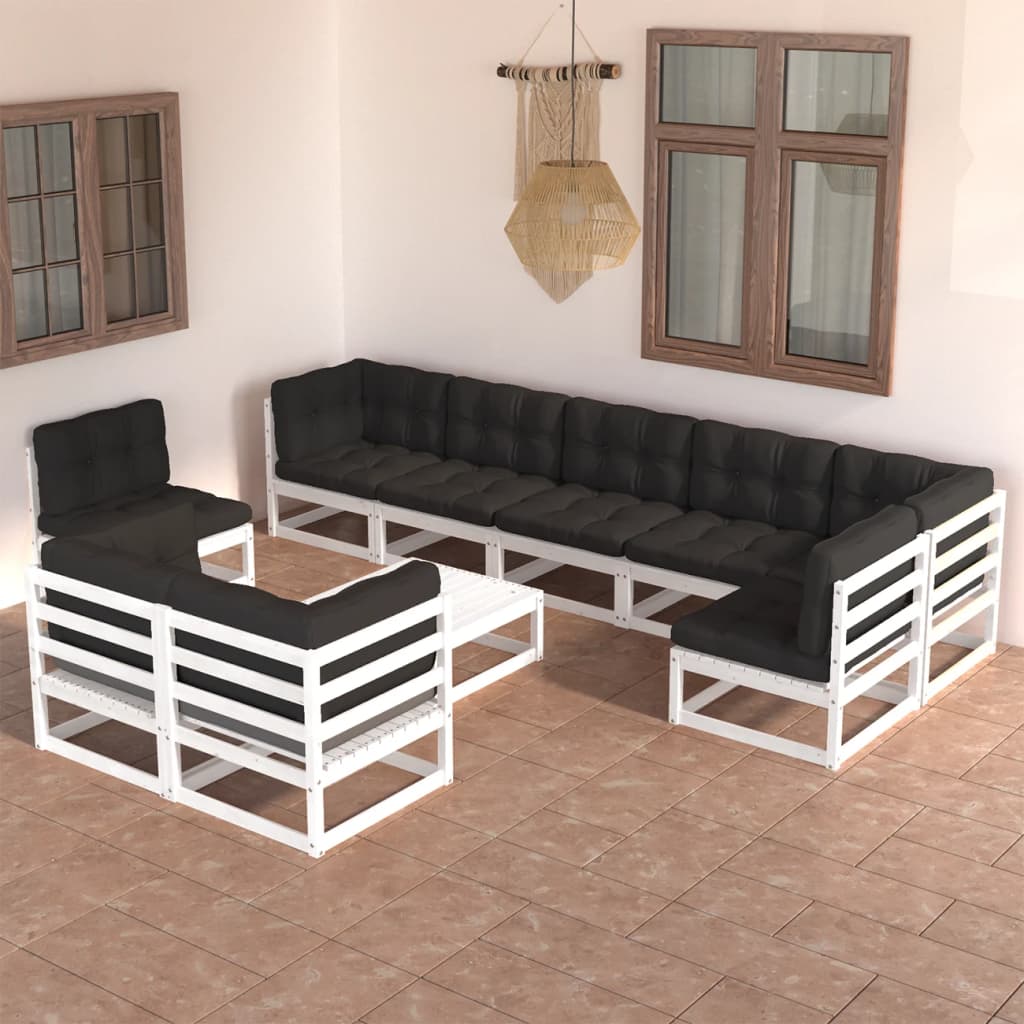 10-piece garden lounge set with cushions solid pine