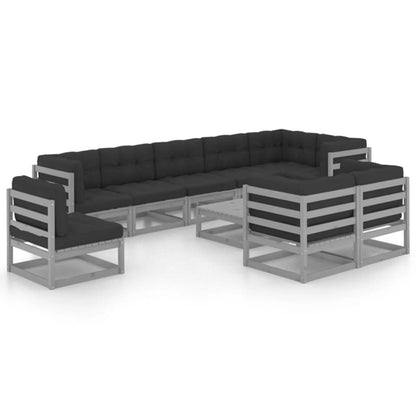 10 kom. Vrtna garnitura za sjedenje s jastucima od punog borovine