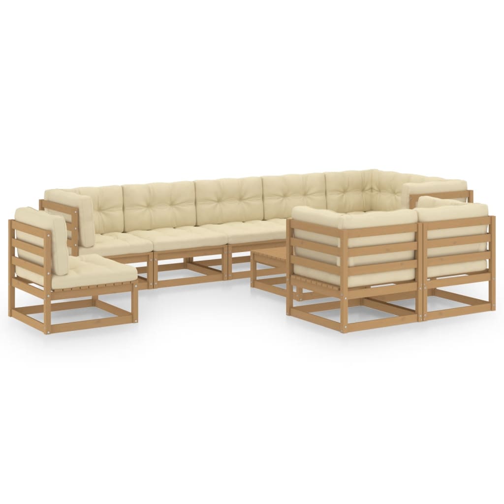 10-piece garden lounge set with cushions solid pine