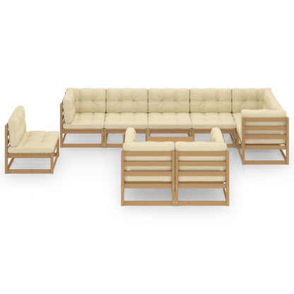 10-piece garden lounge set with cushions solid pine