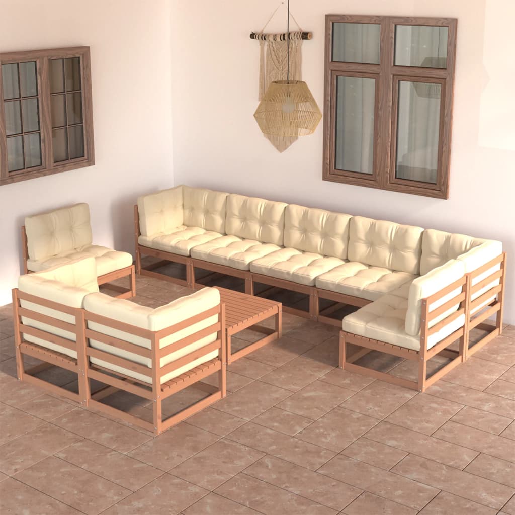 10-piece garden lounge set with cushions solid pine