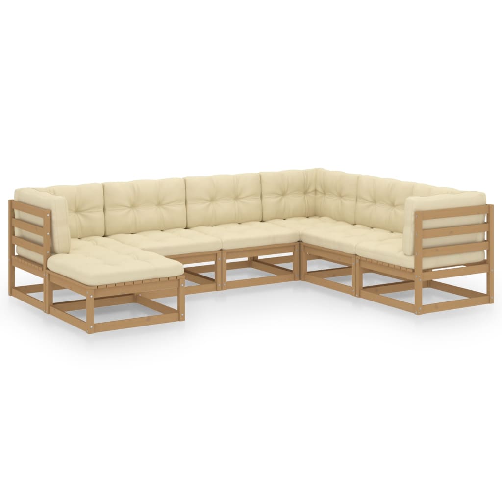 7-piece garden lounge set with cushions solid pine