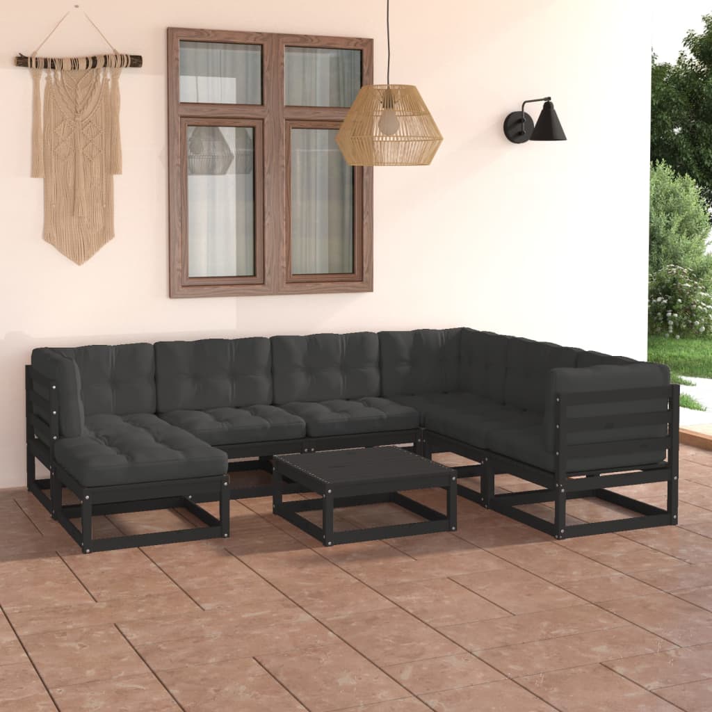 8-piece garden lounge set with cushions solid pine