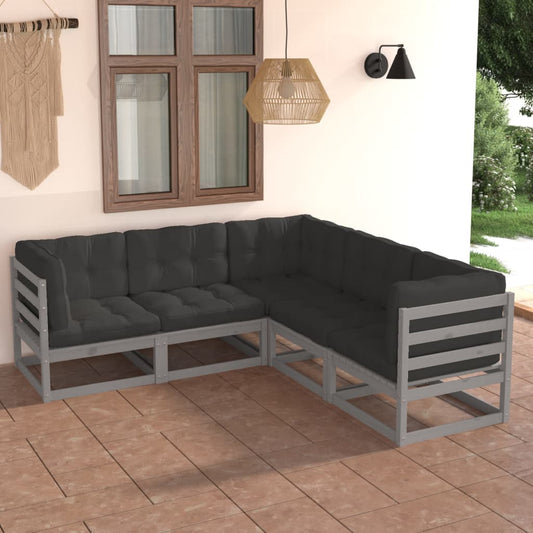 5-tlg. Garten-Lounge-Set mit Kissen Massivholz Kiefer