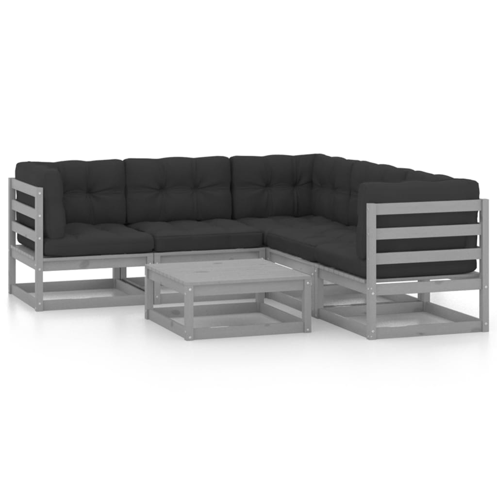 6-tlg. Garten-Lounge-Set mit Kissen Massivholz Kiefer