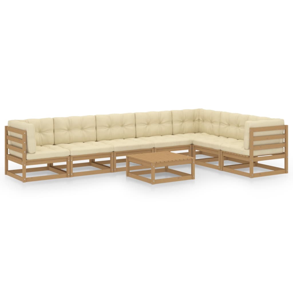 8-piece garden lounge set with cushions honey brown solid pine