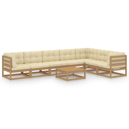 8-piece garden lounge set with cushions honey brown solid pine