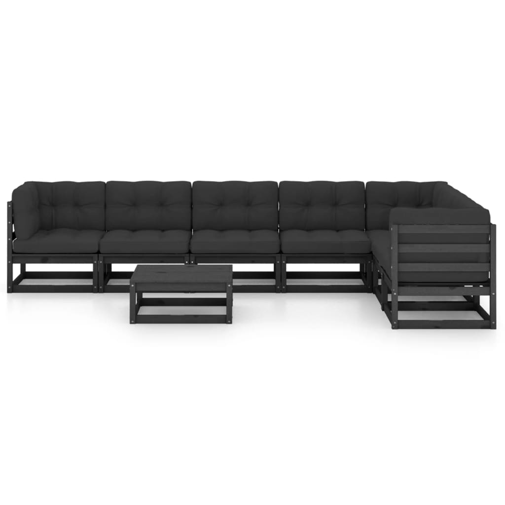 8-tlg. Garten-Lounge-Set mit Kissen Schwarz Massivholz Kiefer
