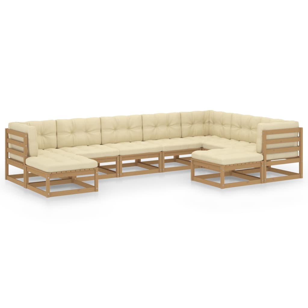 9-piece garden lounge set with cushions honey brown solid pine