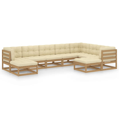 9-piece garden lounge set with cushions honey brown solid pine