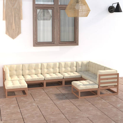 9-piece garden lounge set with cushions honey brown solid pine