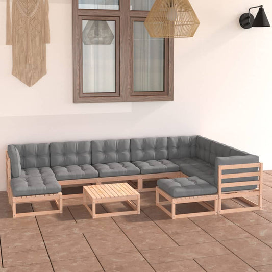 10-piece garden lounge set with cushions solid pine