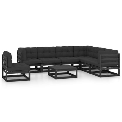 8-piece garden lounge set with cushions black solid pine