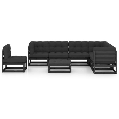 8-piece garden lounge set with cushions black solid pine