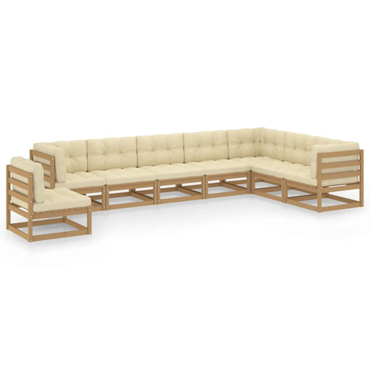 8-piece garden lounge set with cushions honey brown solid pine