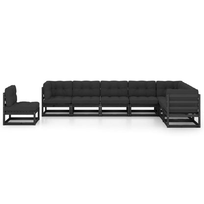 8-piece garden lounge set with cushions black solid pine