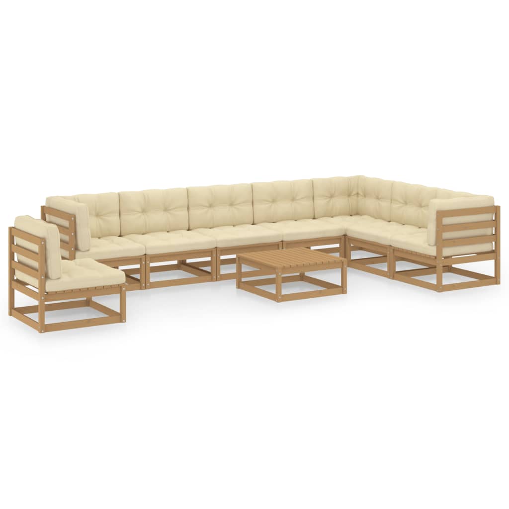 9-piece garden lounge set with cushions honey brown solid pine