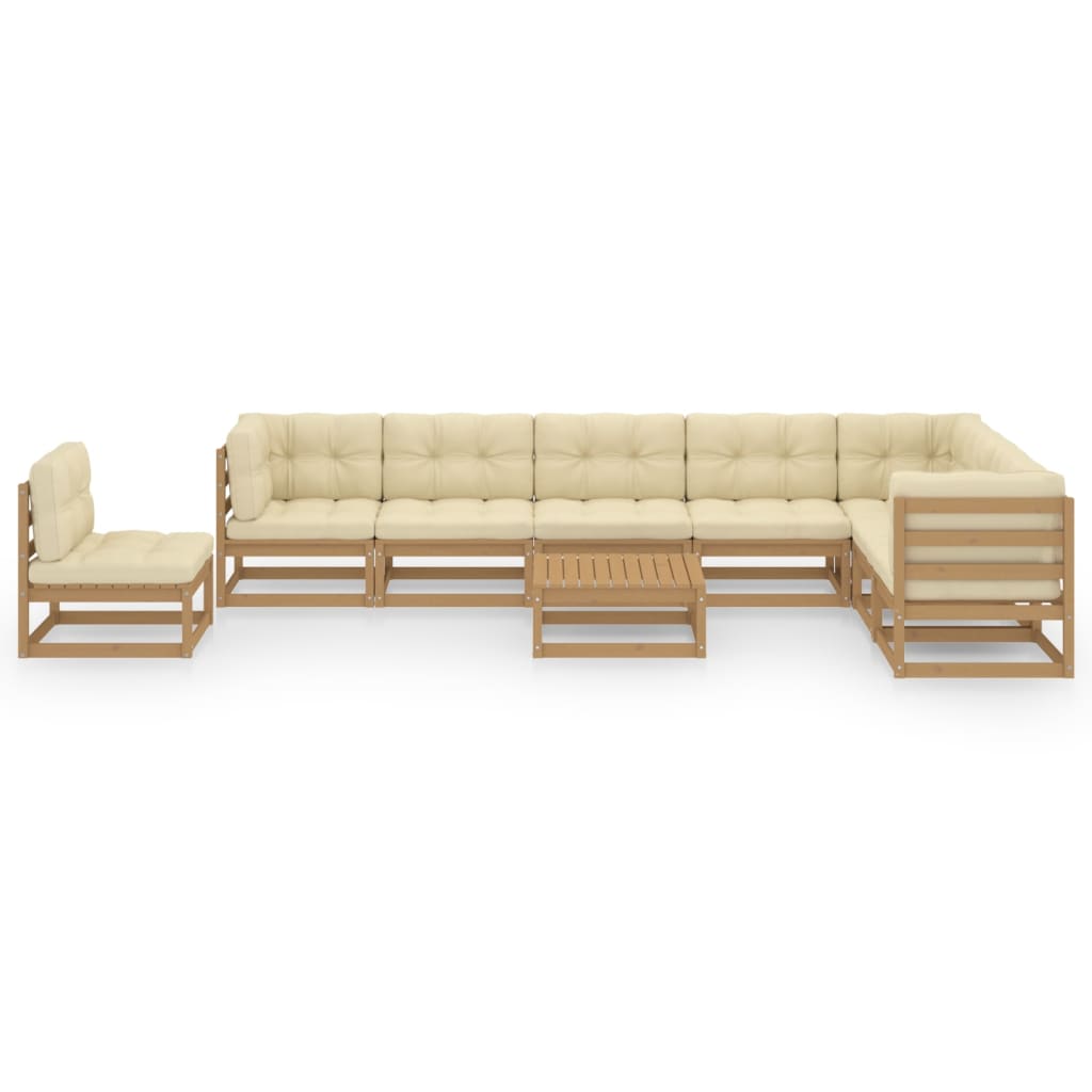 9-piece garden lounge set with cushions honey brown solid pine