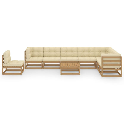 9-piece garden lounge set with cushions honey brown solid pine