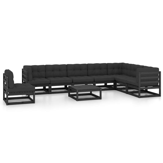9-piece garden lounge set with cushions black solid pine