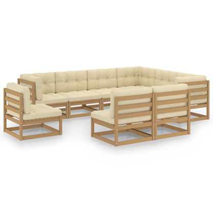 9-piece garden lounge set with cushions honey brown solid pine