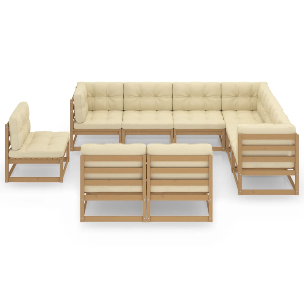 9-piece garden lounge set with cushions honey brown solid pine