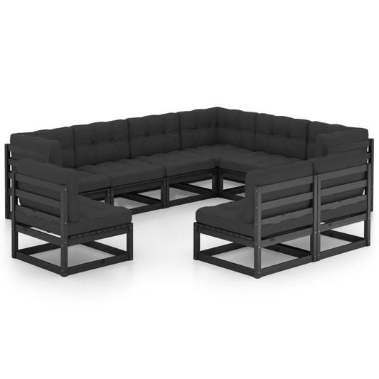 9-piece garden lounge set with cushions black solid pine