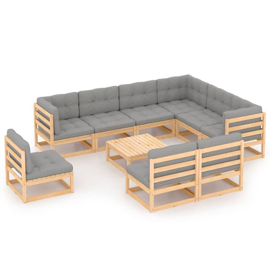 10-piece garden lounge set with cushions solid pine