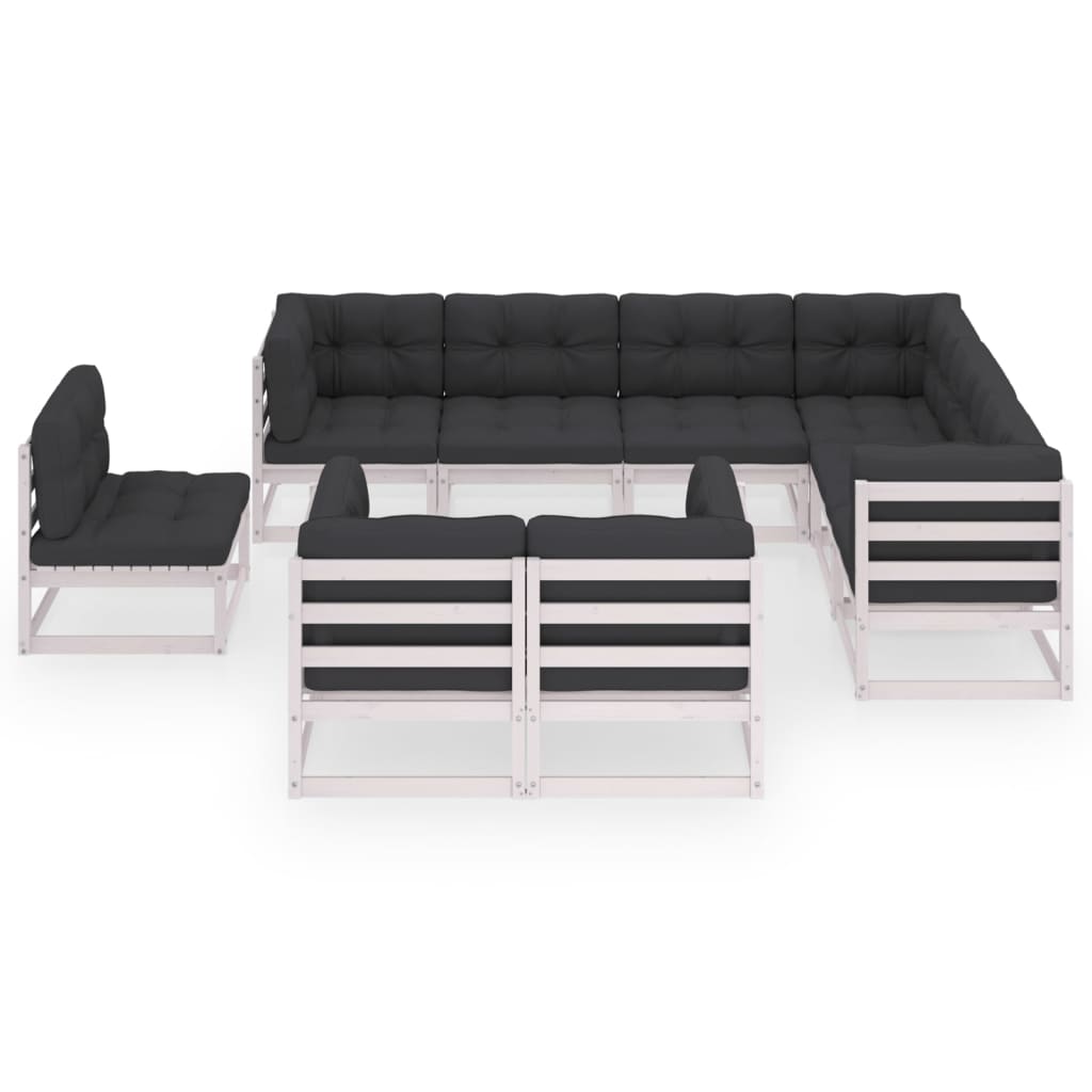 9-piece garden lounge set with cushions white solid pine