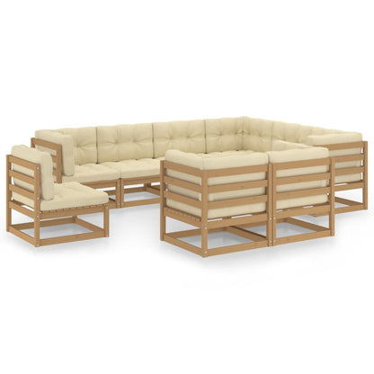 9-piece garden lounge set with cushions honey brown solid pine