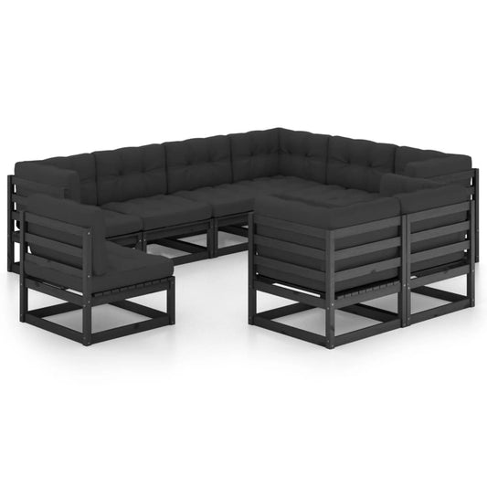 9-piece garden lounge set with cushions black solid pine
