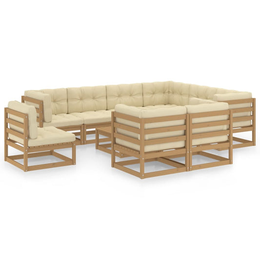 10-piece garden lounge set with cushions honey brown solid wood