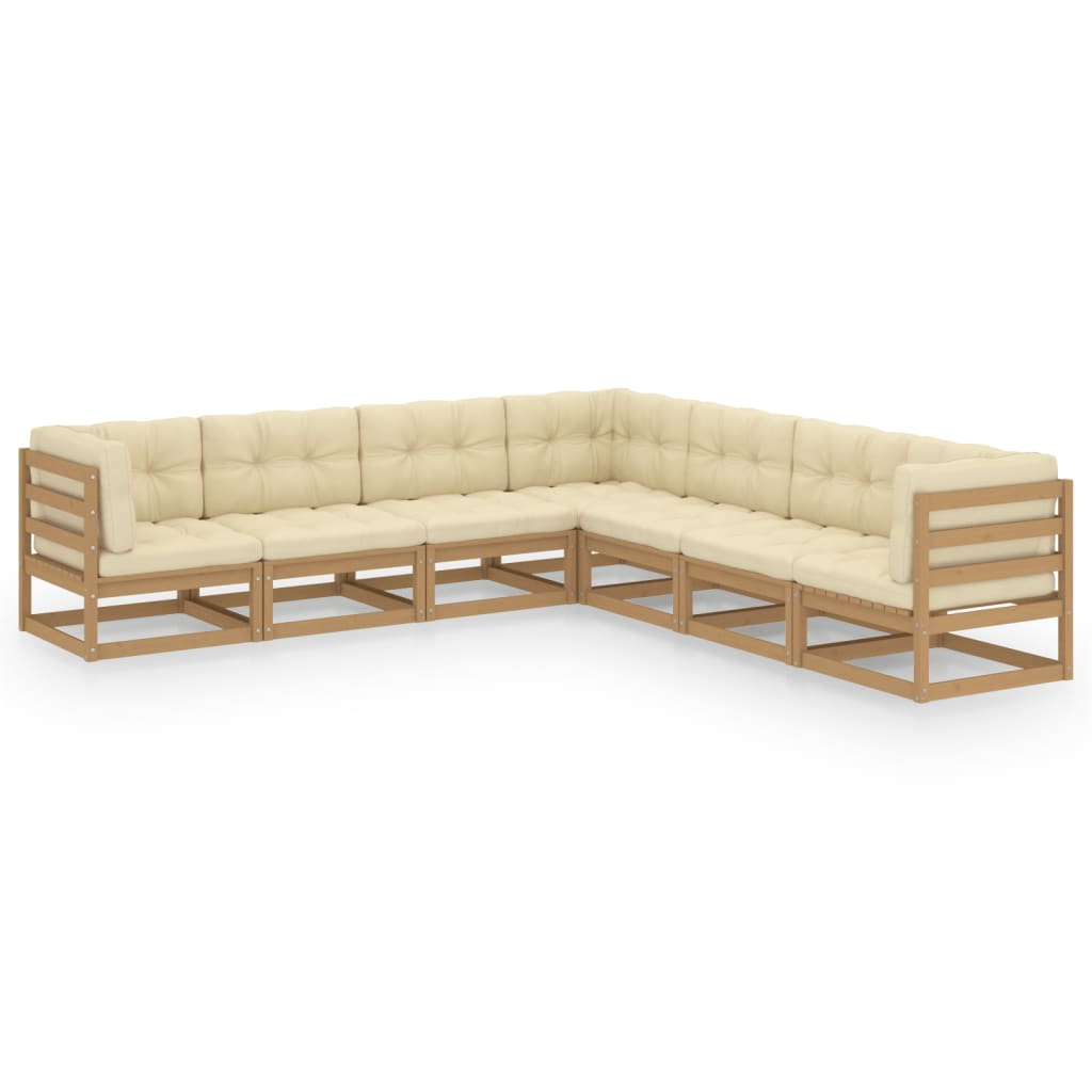 7-piece garden lounge set with cushions honey brown solid pine