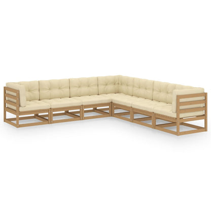 7-piece garden lounge set with cushions honey brown solid pine