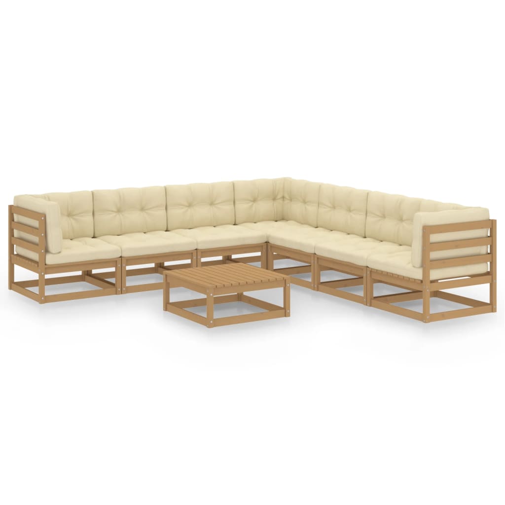 8-piece garden lounge set with cushions honey brown solid pine