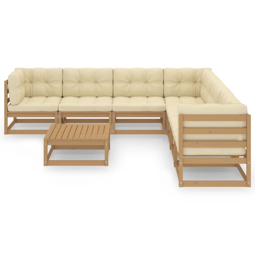 8-piece garden lounge set with cushions honey brown solid pine