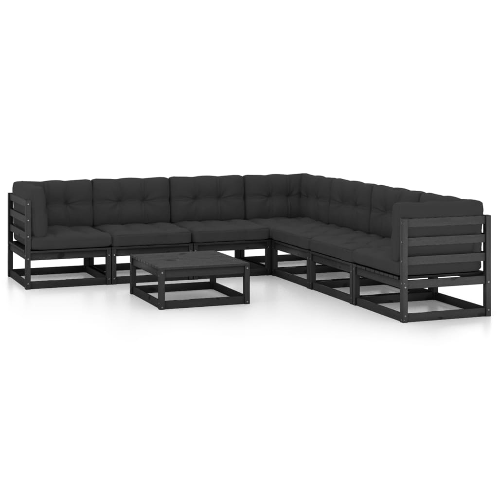 8-piece garden lounge set with cushions black solid pine