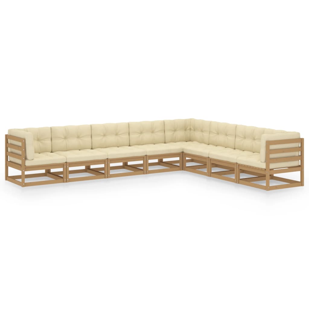 8-piece garden lounge set with cushions honey brown solid pine